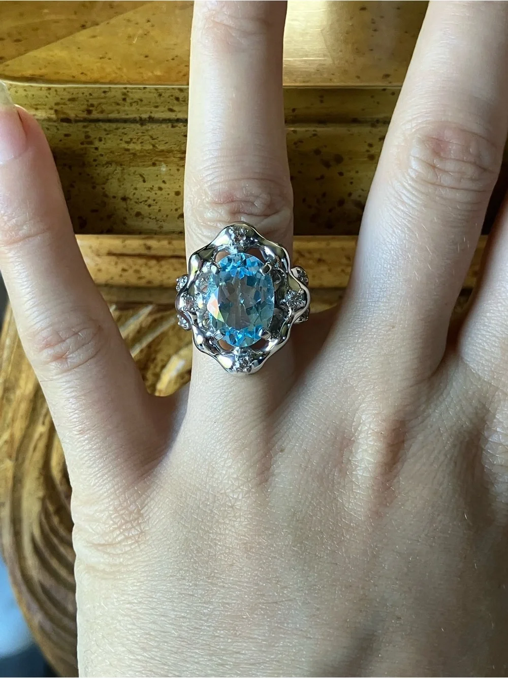 Brazilian Blue Topaz Sterling Silver Cocktail Ring Size 6.75